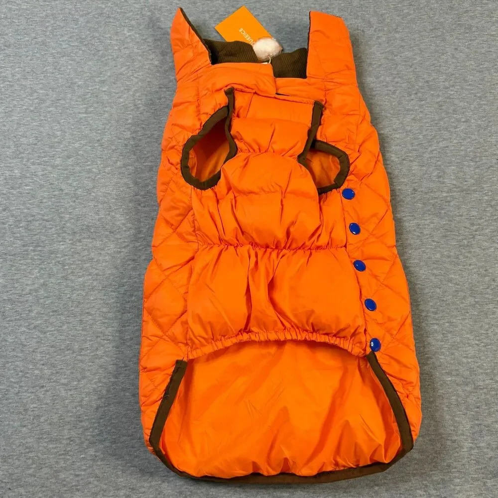 QUEEICE Dog Down Coat Jacket Orange Quilted Warm Size Large NWT Pockets